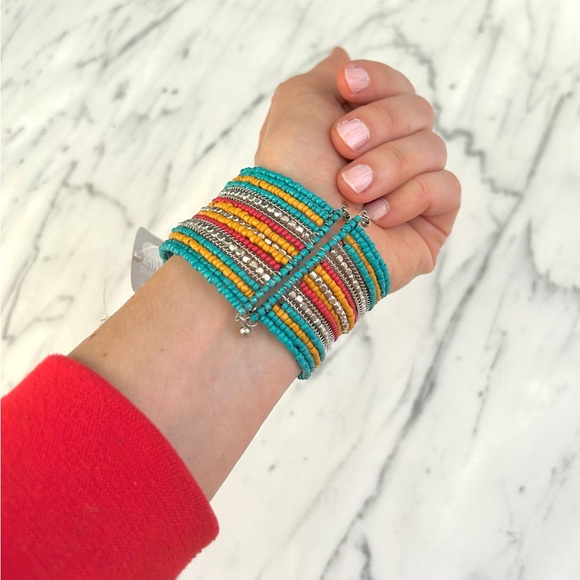 Southwestern Inspired Seed Bead Turquoise Multicolored Cuff Bracelet- Brand New - Picture 10 of 11